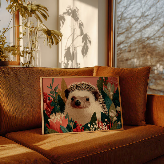 Hedgehog Among Winter Berries