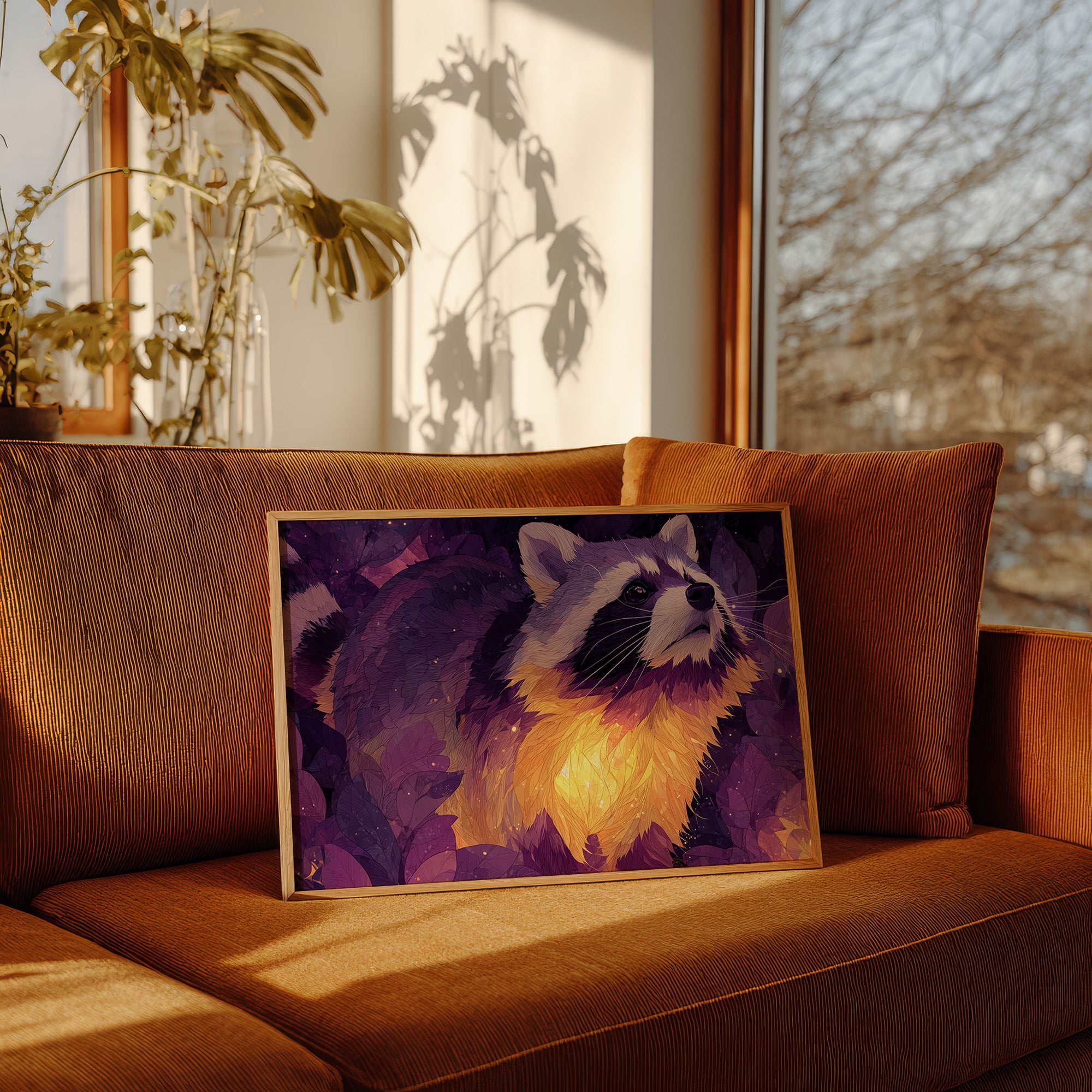 Raccoon Lit by Firelight