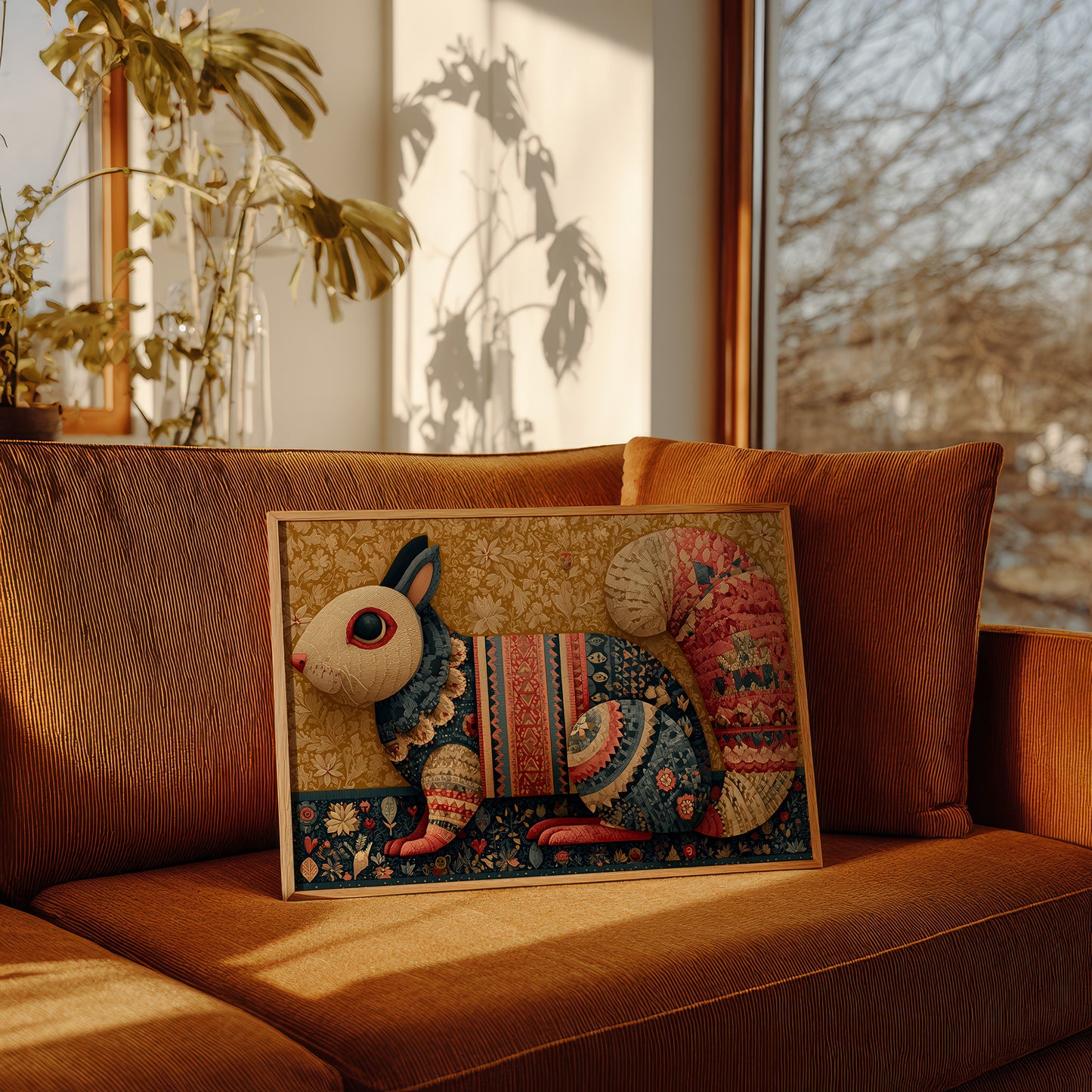 Folk Tapestry Rabbit Portrait