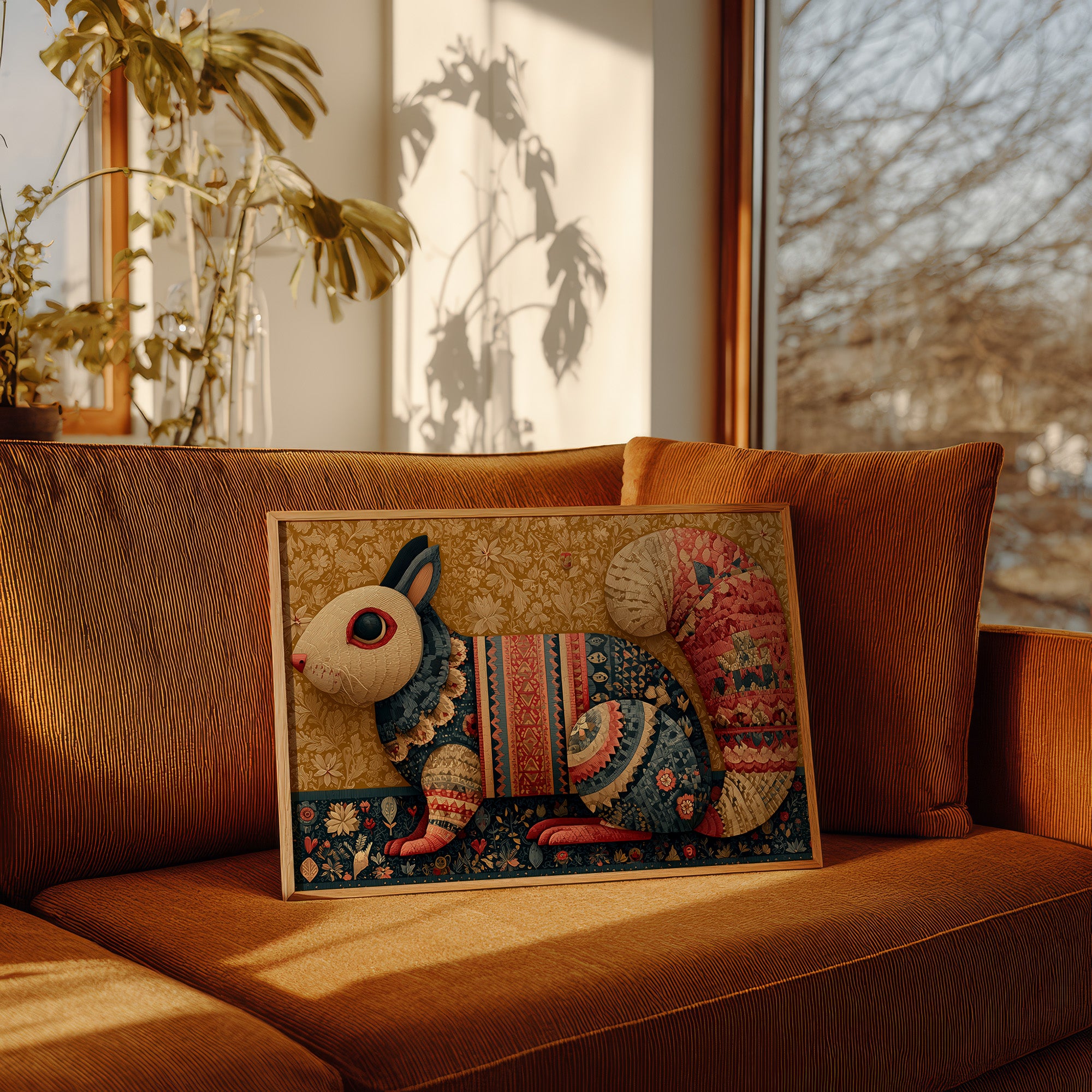 Folk Tapestry Rabbit Portrait