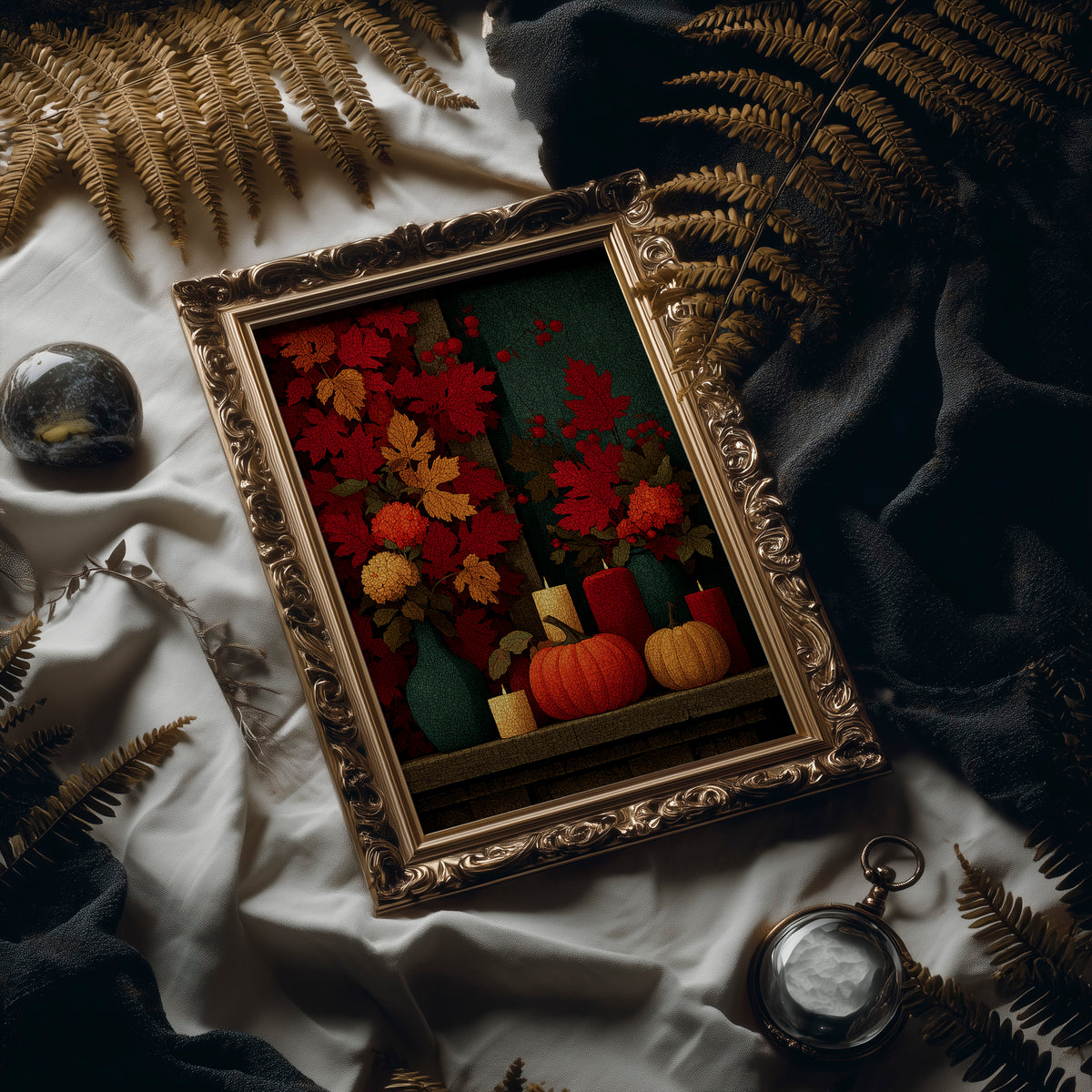 Candlelit Mantel: Leaves Took Over the Wall