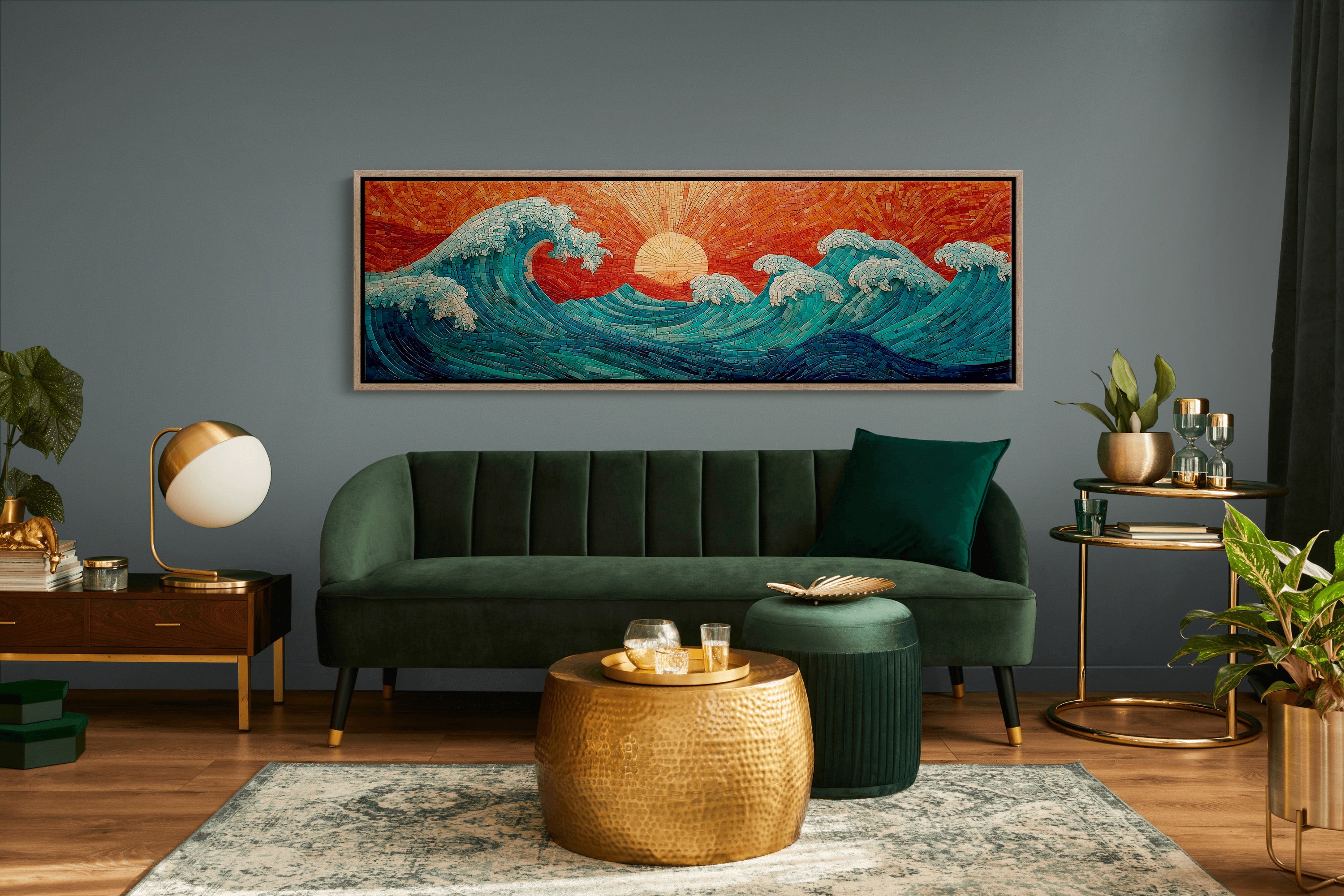 Crimson Sun Over Tiled Tides