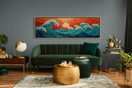 Crimson Sun Over Tiled Tides