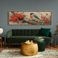 Songbird Among Scarlet Blossoms