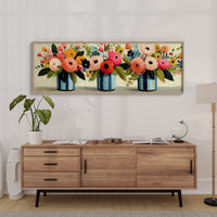 Blooms In Striped Blue Vases