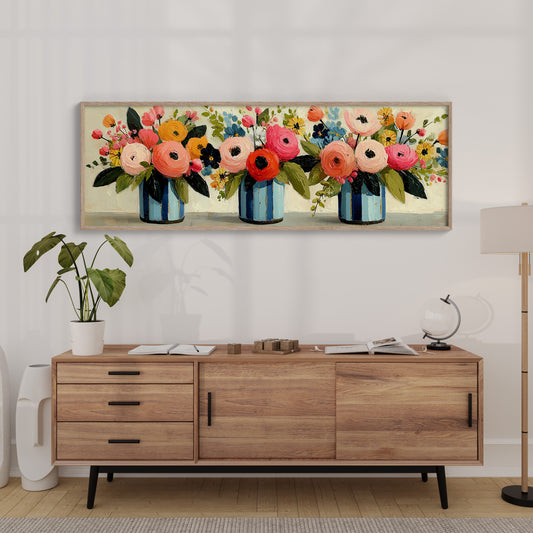 Blooms In Striped Blue Vases