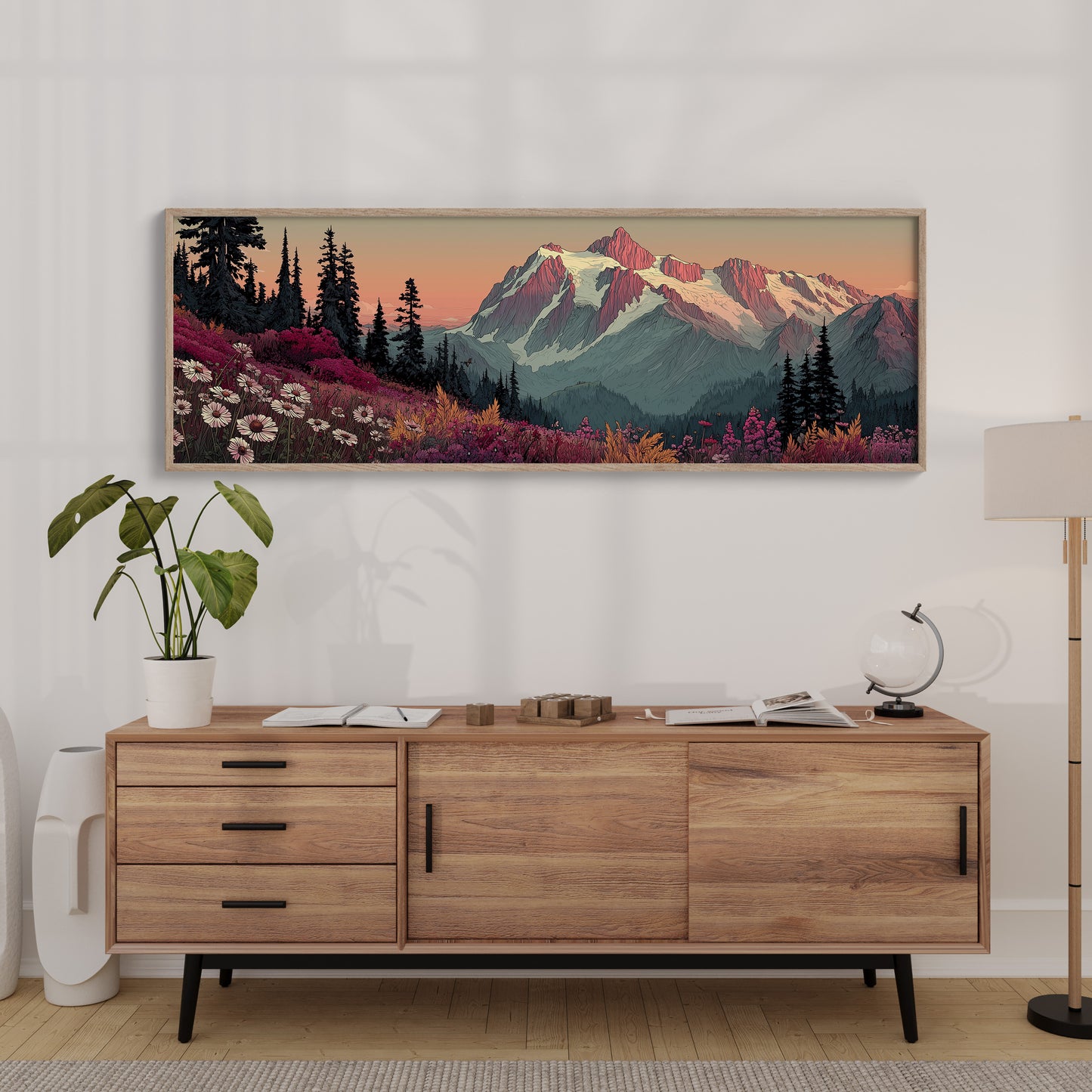 Wildflowers Beneath the Blushing Peaks
