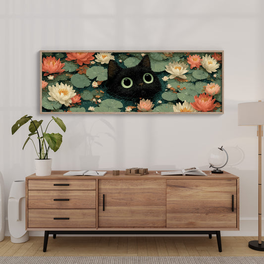 Midnight Cat Among Lotus Blossoms