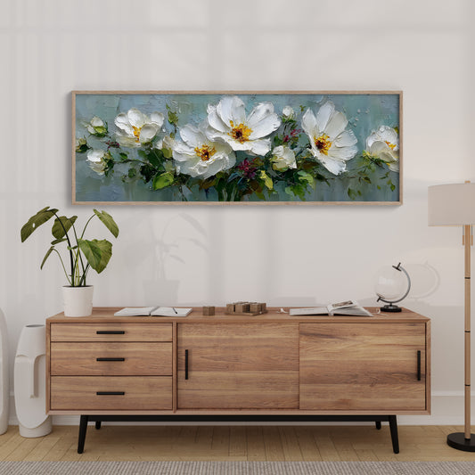 White Garden Blossoms In Soft Relief