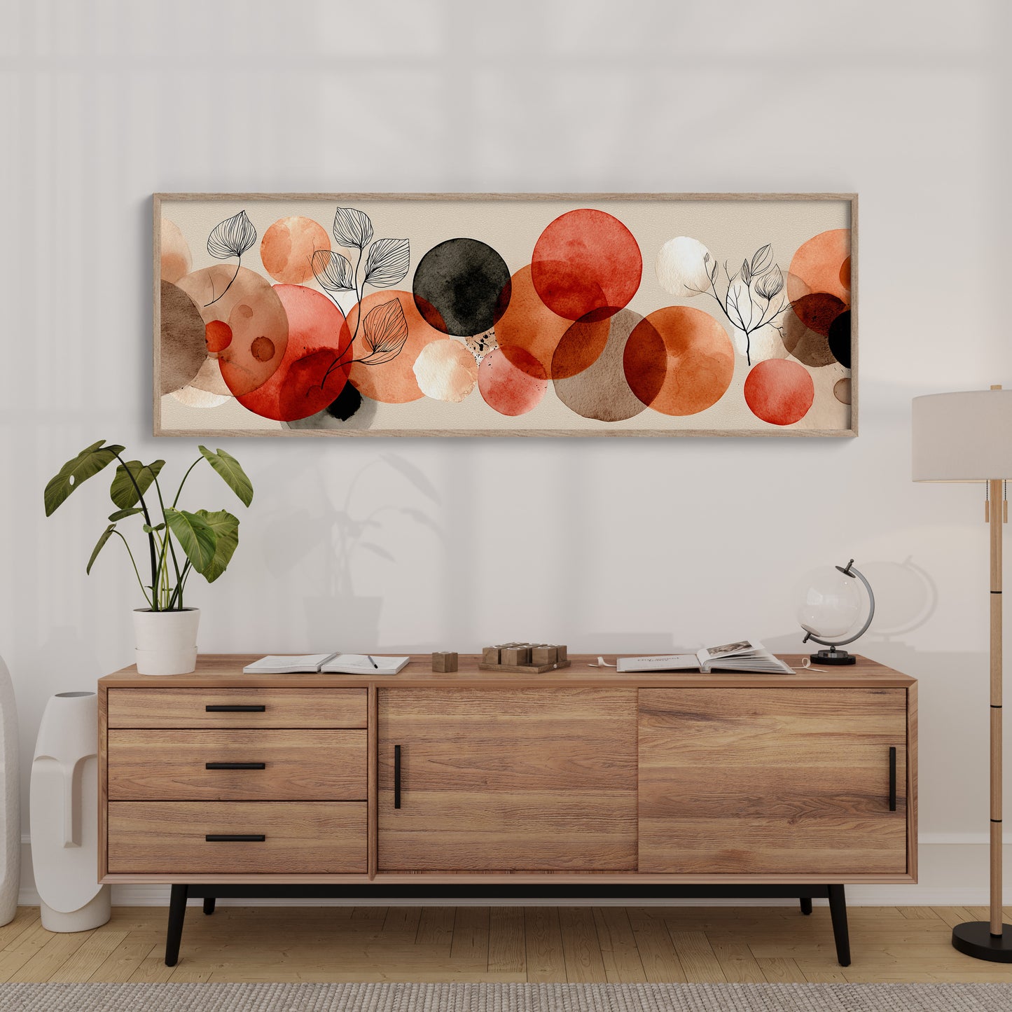 Terracotta Circles and Botanical Line Art