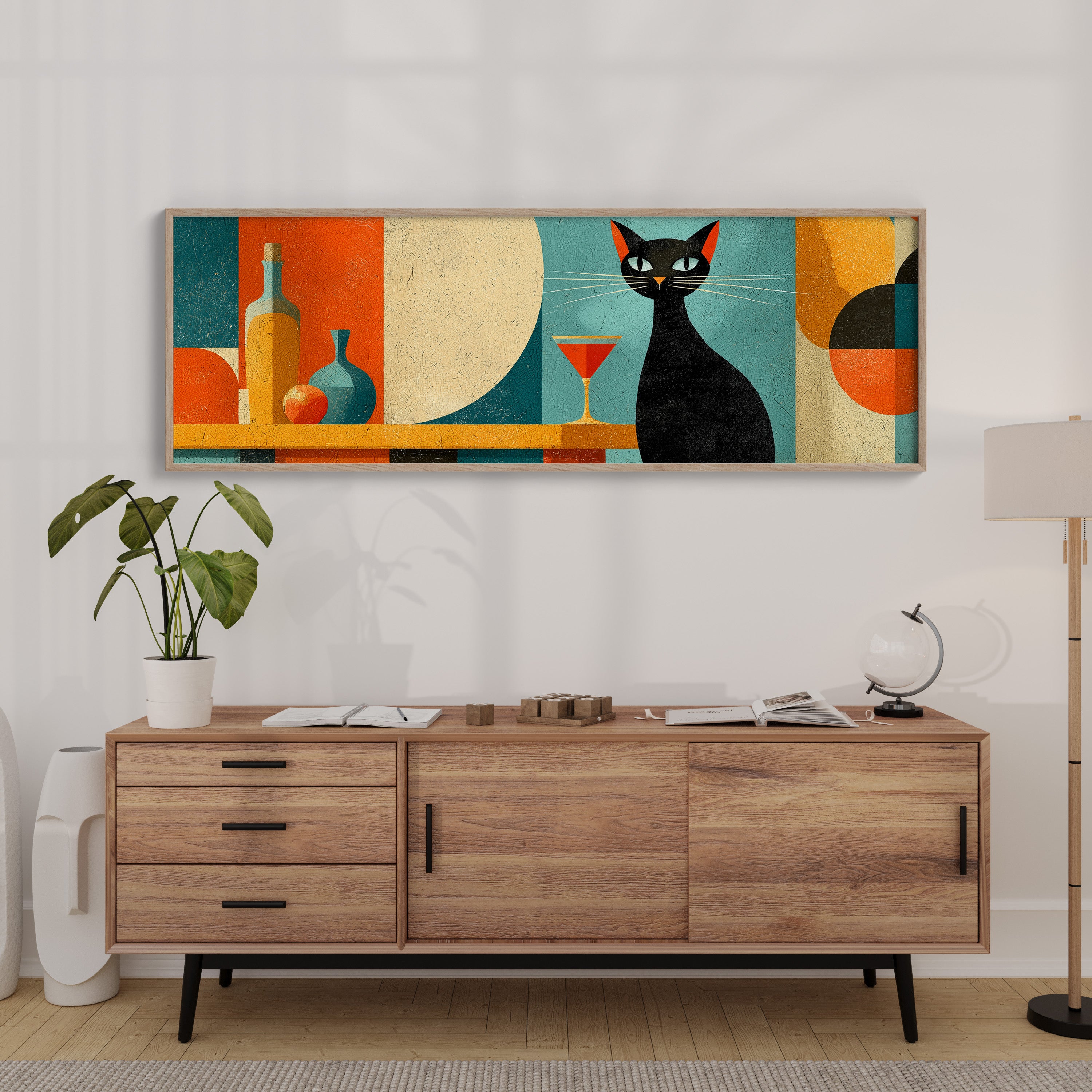 Mid Century Black Cat and Cocktail