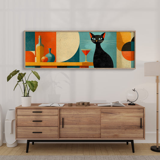 Mid Century Black Cat and Cocktail