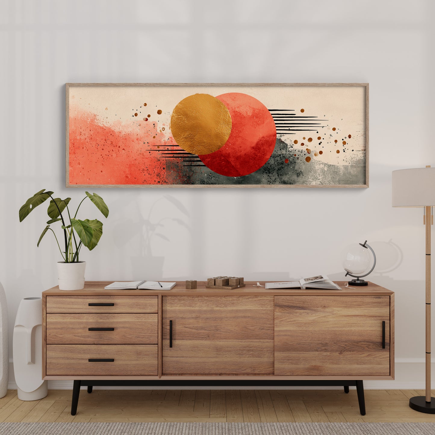 Modern Abstract Red and Gold Circles