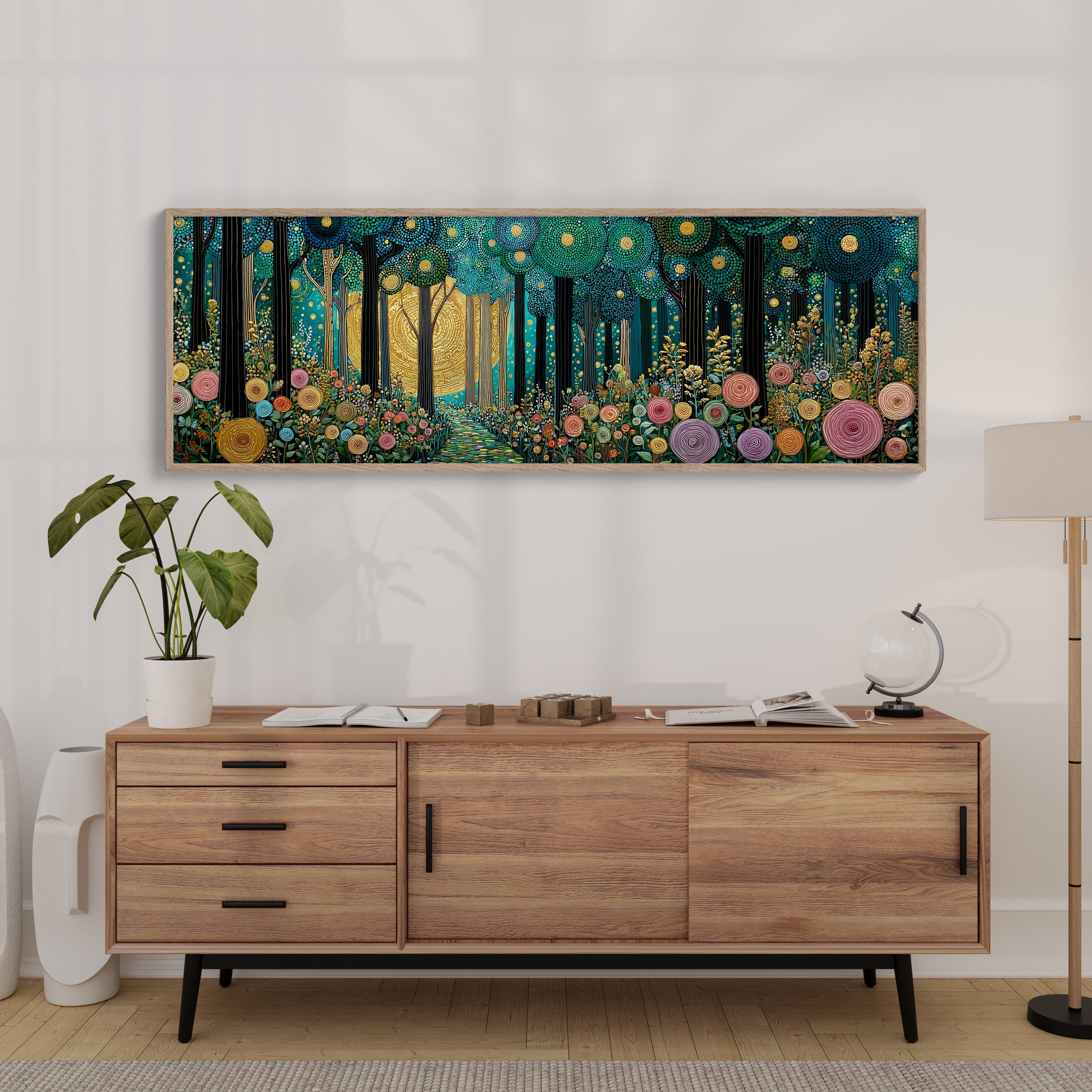 Golden Moon Through Enchanted Forest