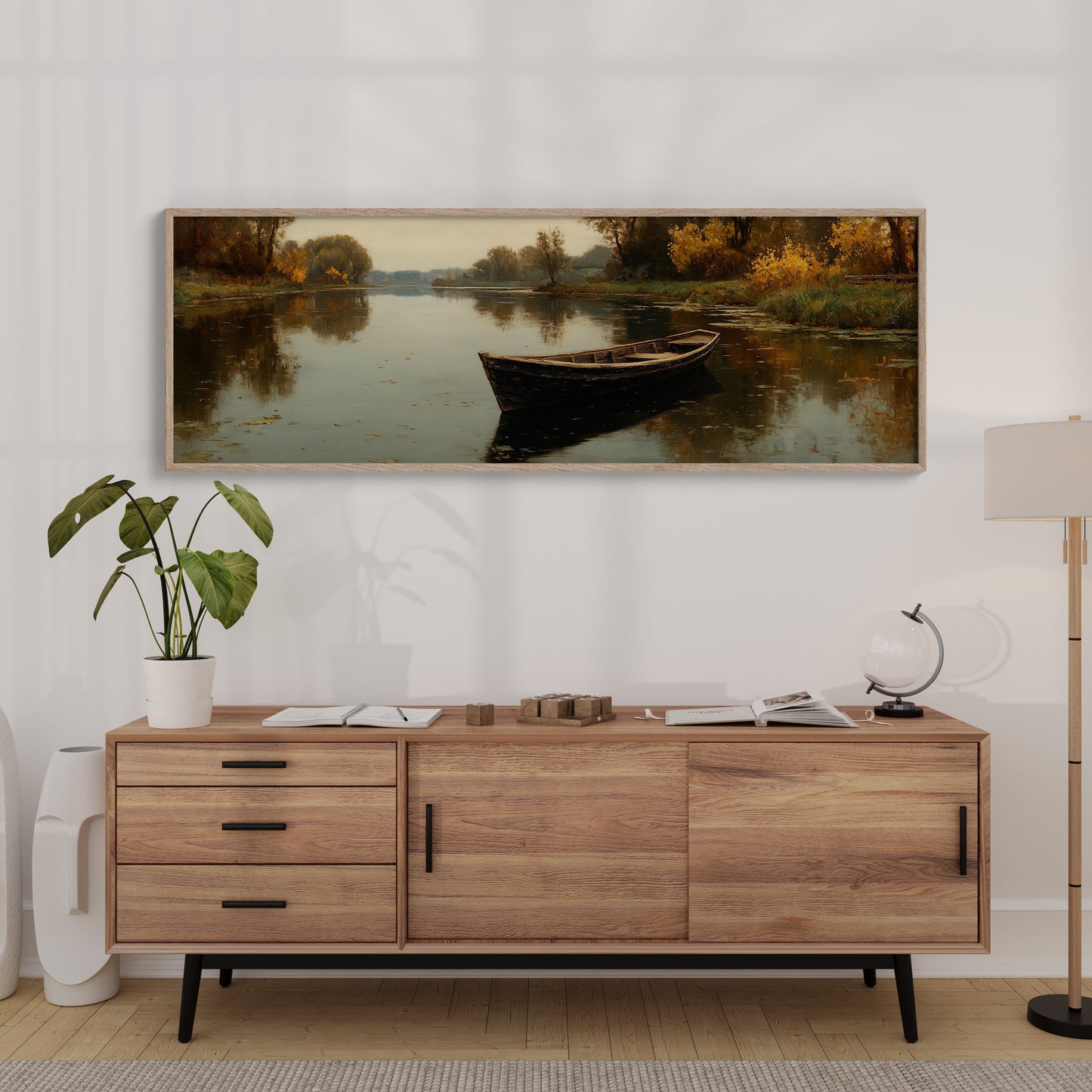 Quiet Boat on Autumn River