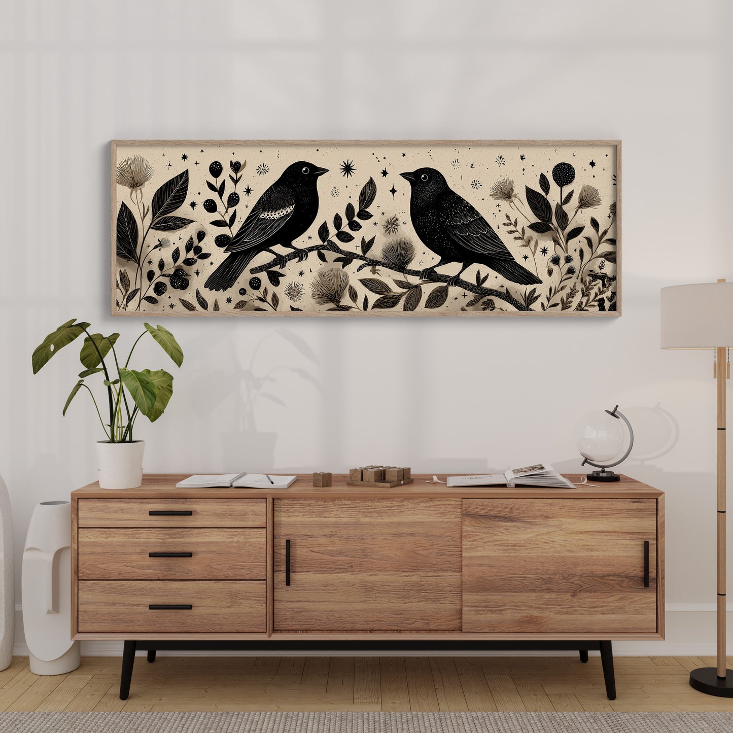 Midnight Birds Among Wildflowers
