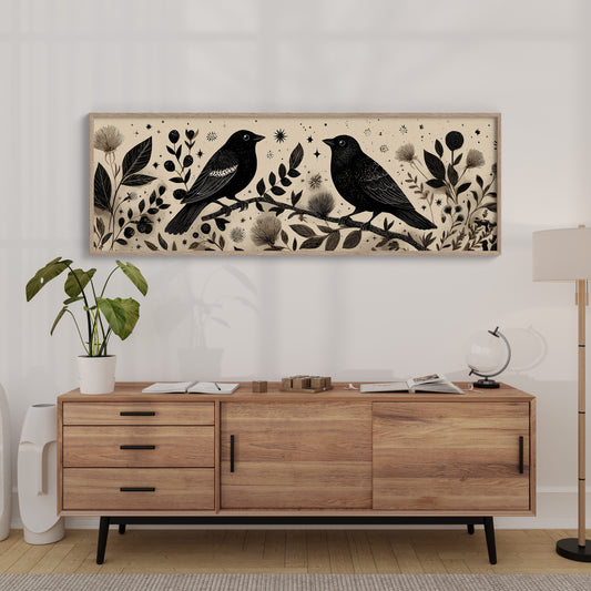 Midnight Birds Among Wildflowers