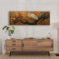 Egret Among Crimson Plum Blossoms
