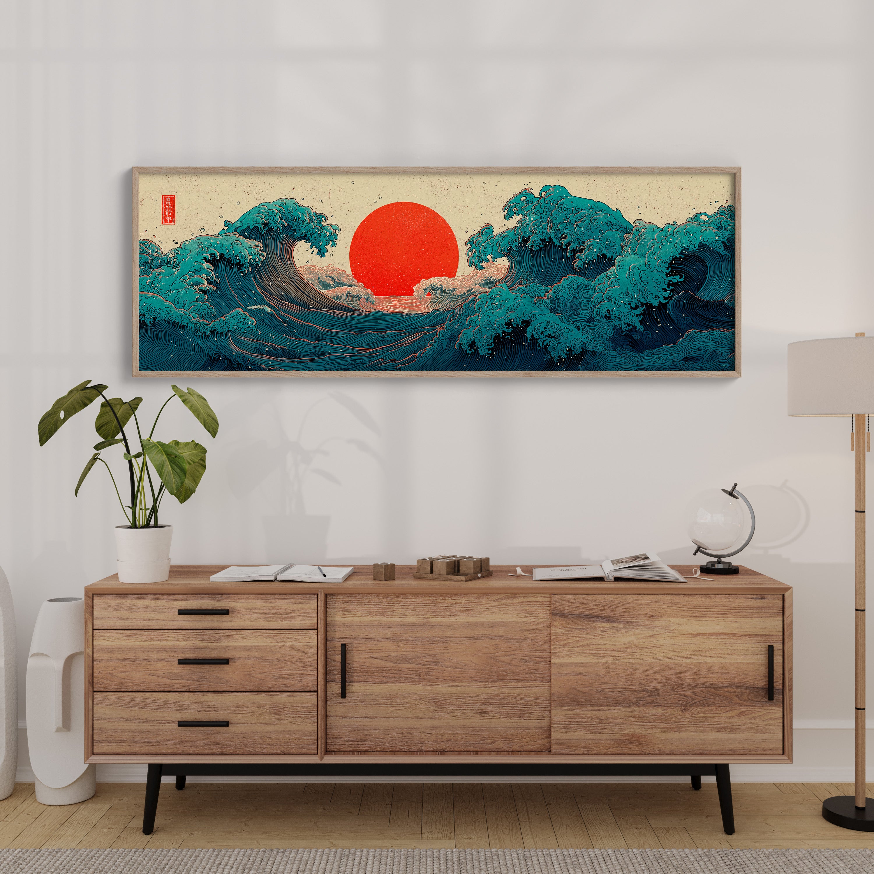 Crimson Sun Rising Over Ocean Waves