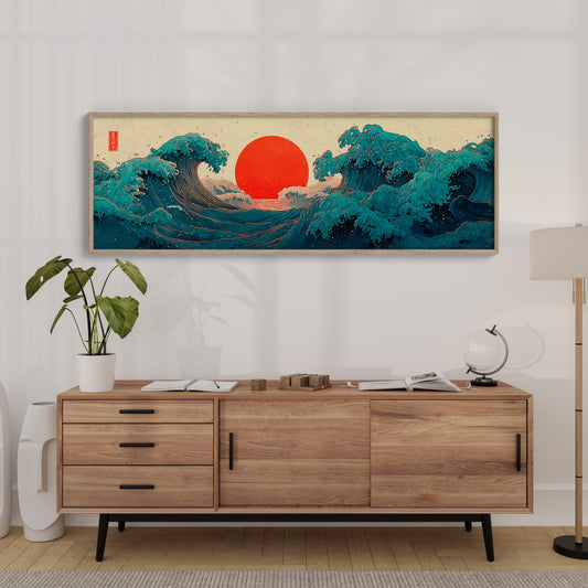 Crimson Sun Rising Over Ocean Waves