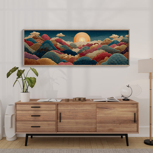 Ornate Sunrise Over Patterned Hills