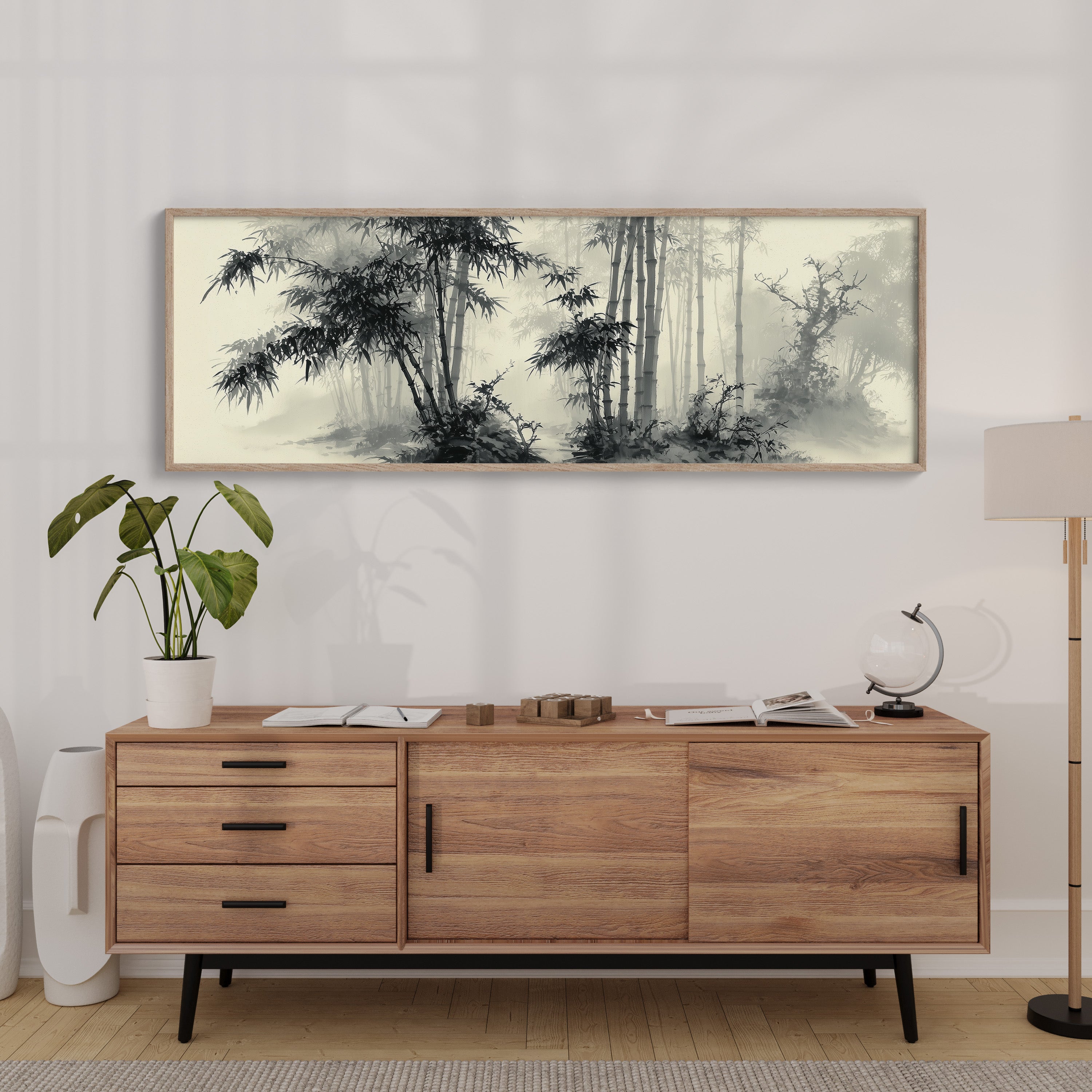 Misty Bamboo Grove Ink Landscape