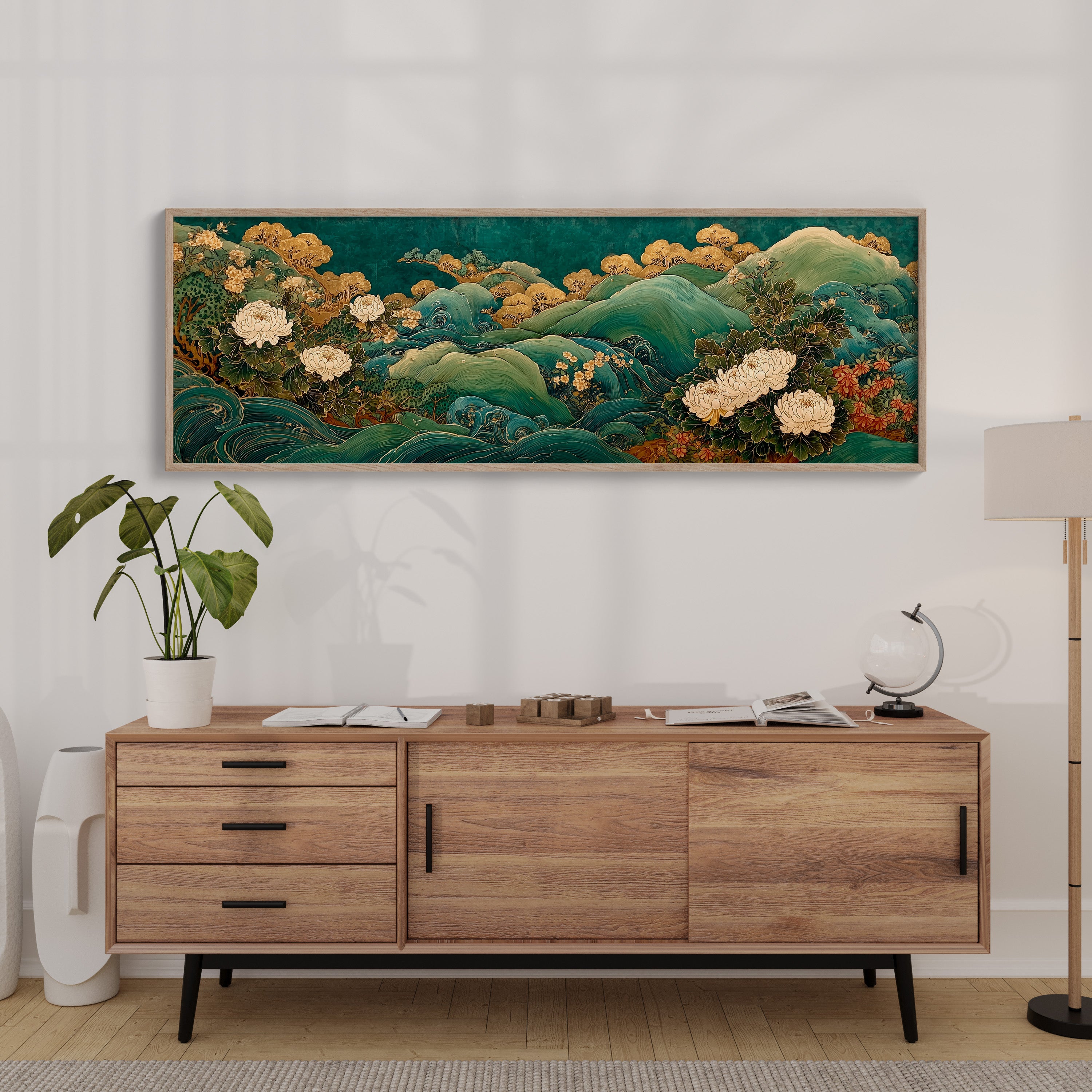 Golden Blooms Above Emerald Waves
