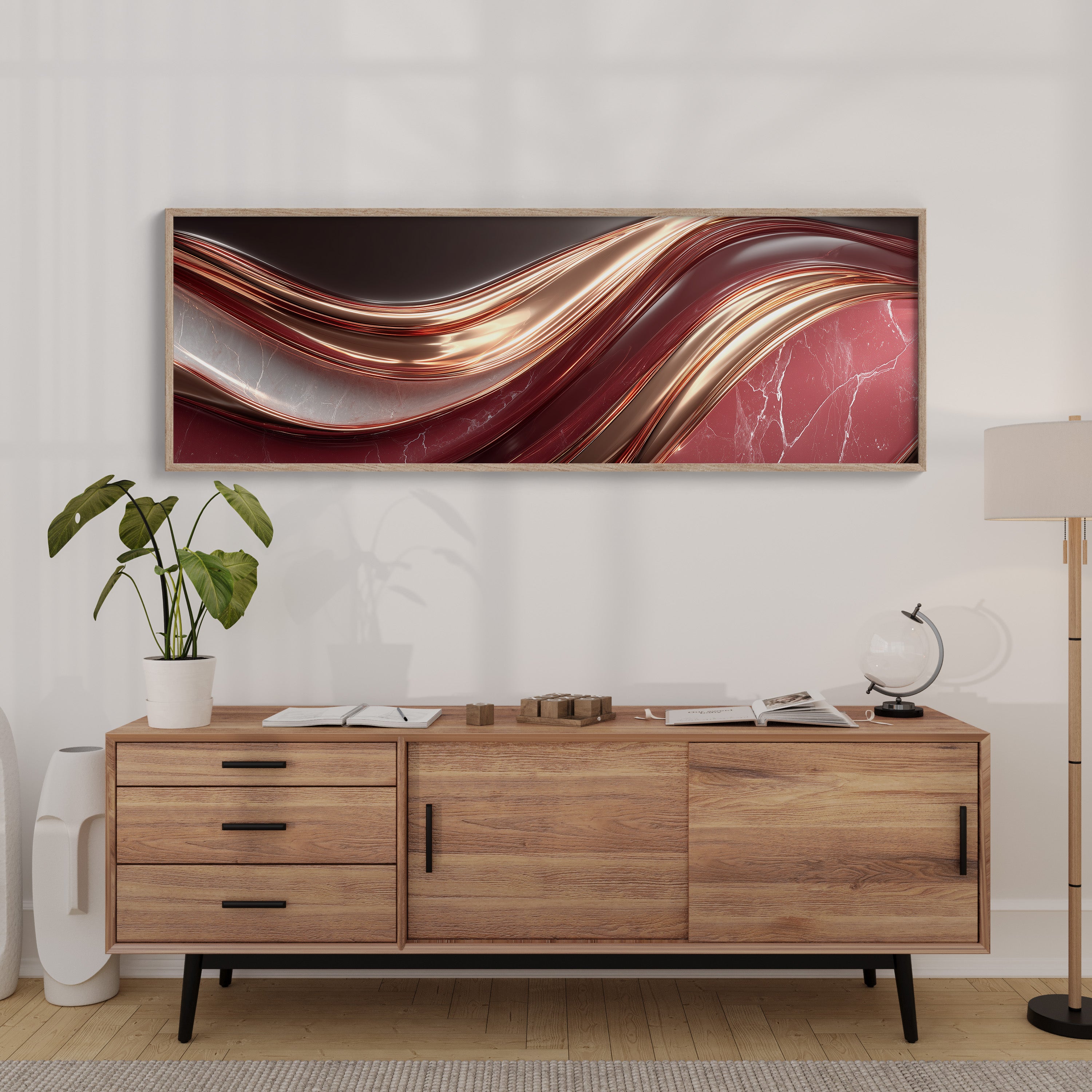 Flowing Copper Waves in Crimson Stone