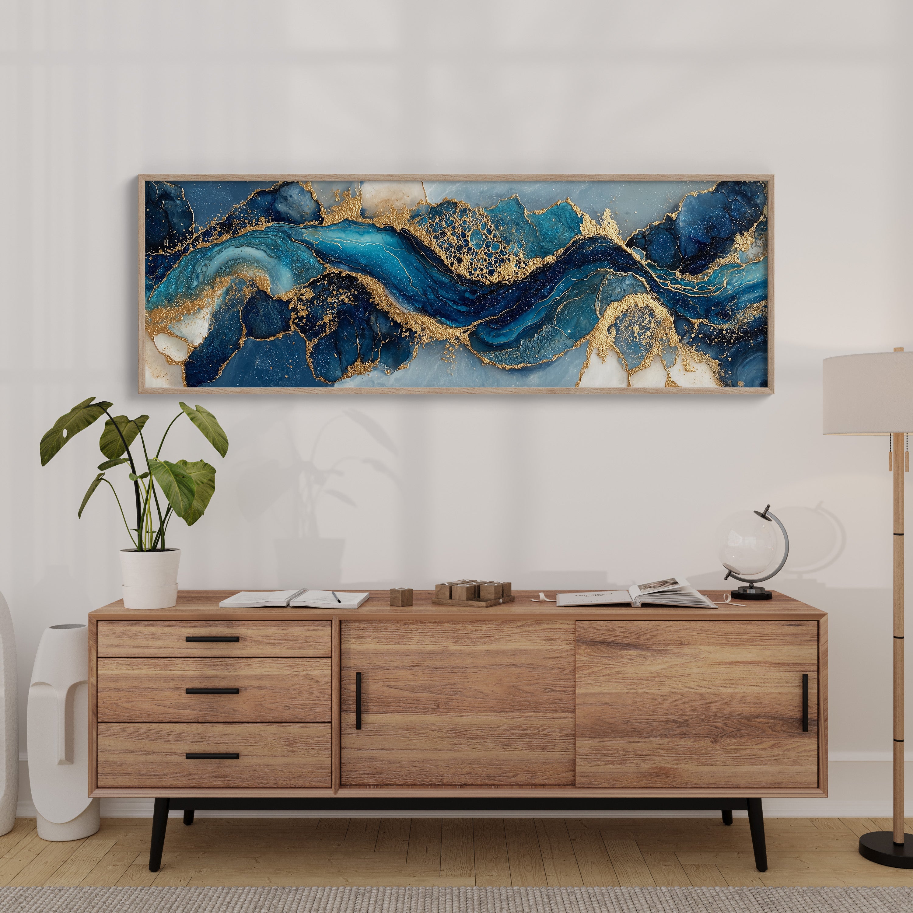 Blue And Gold Abstract Fluid Art