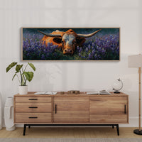 Texas Longhorn Resting in Bluebonnet Meadow