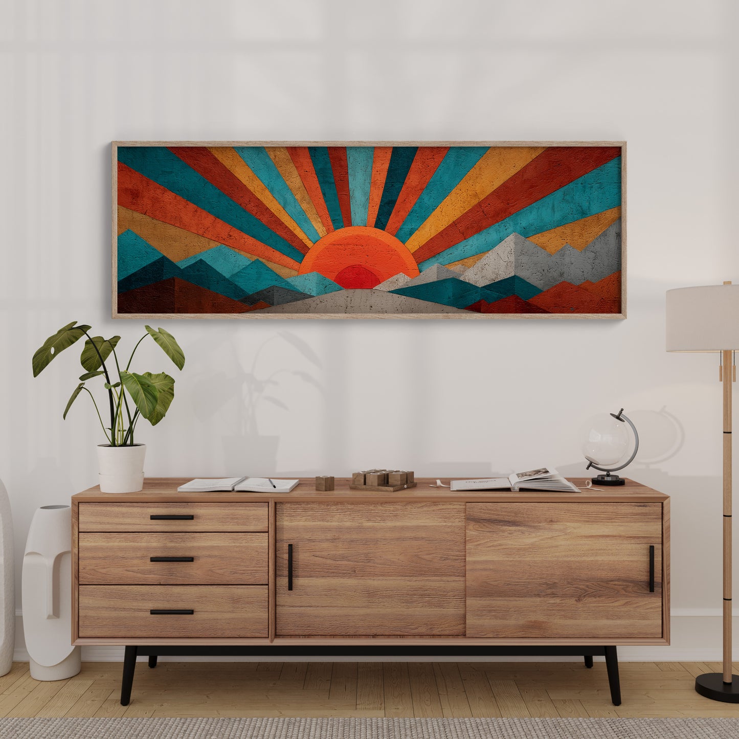 Retro Sunrise Over Painted Peaks