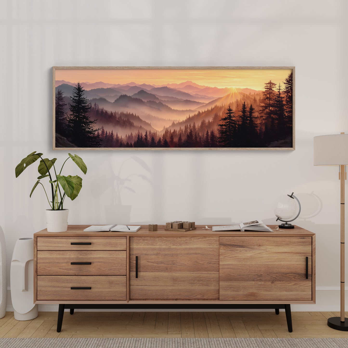 Sunrise Through the Misty Pines