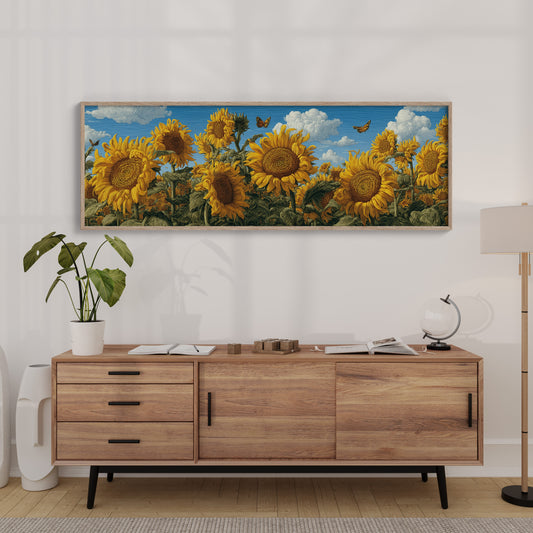 Sunflowers Beneath a Carved Sky