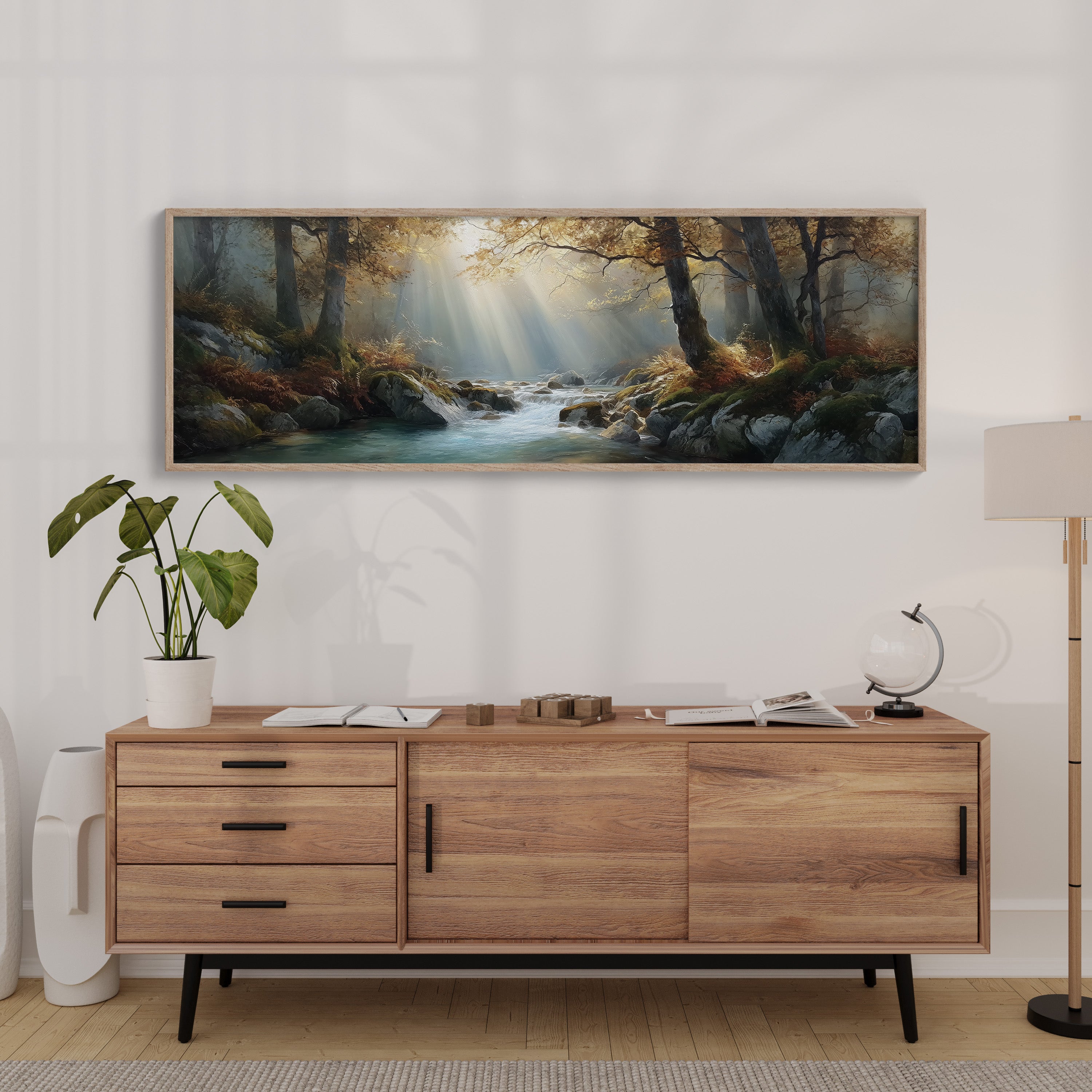 Sunbeams Over the Forest Stream