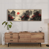 Crimson Trees Beneath a Rising Sun