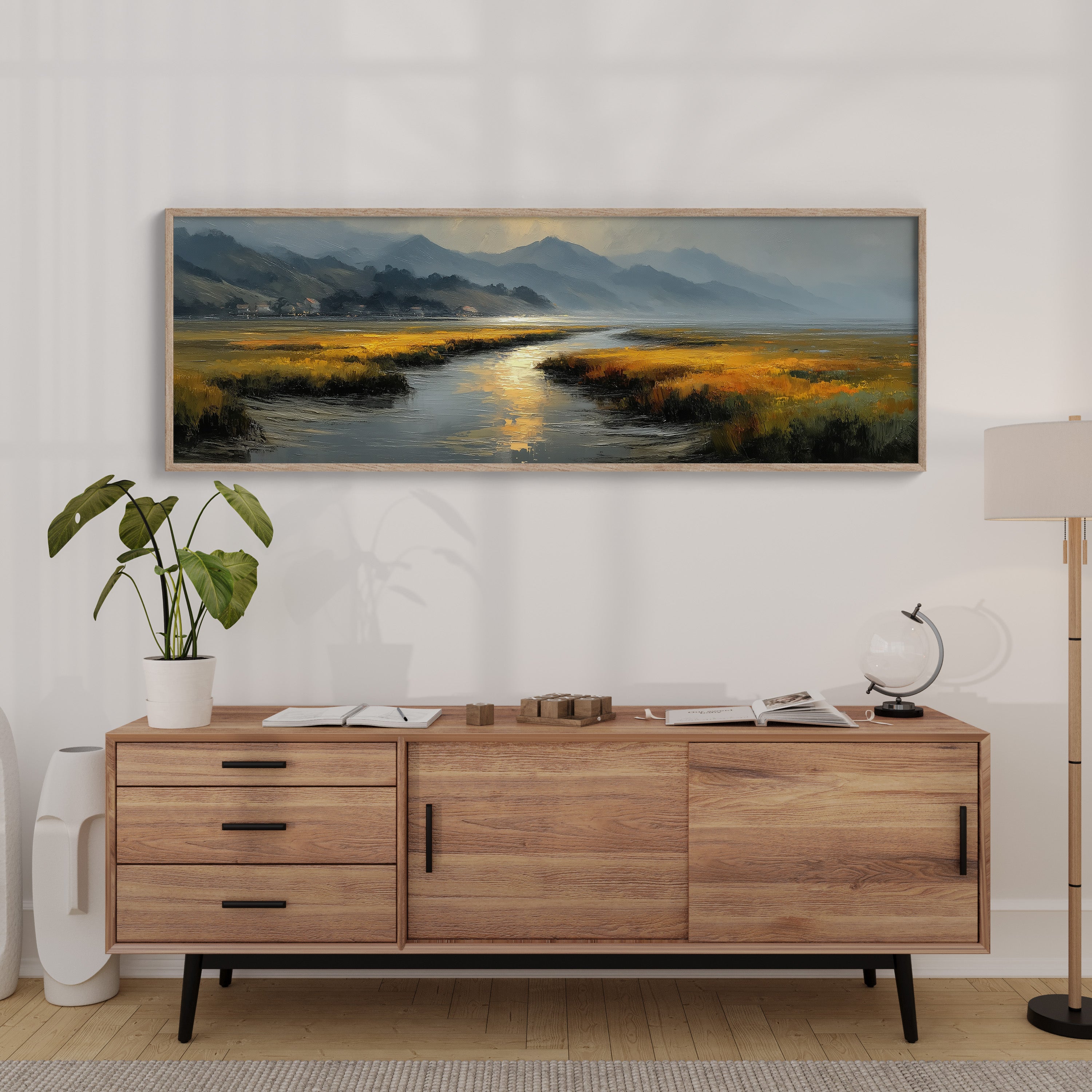 Golden Marsh Under Distant Peaks