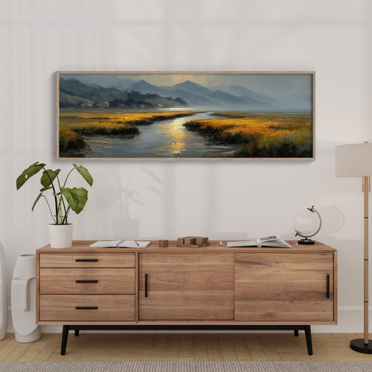 Golden Marsh Under Distant Peaks