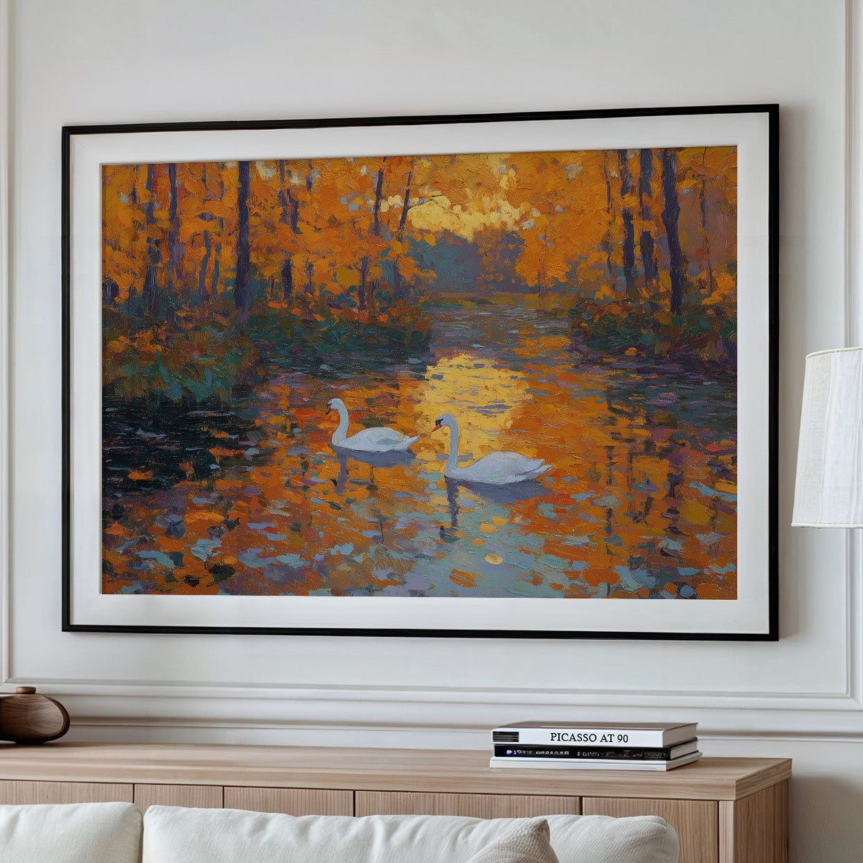 Swans Beneath the Amber Canopy