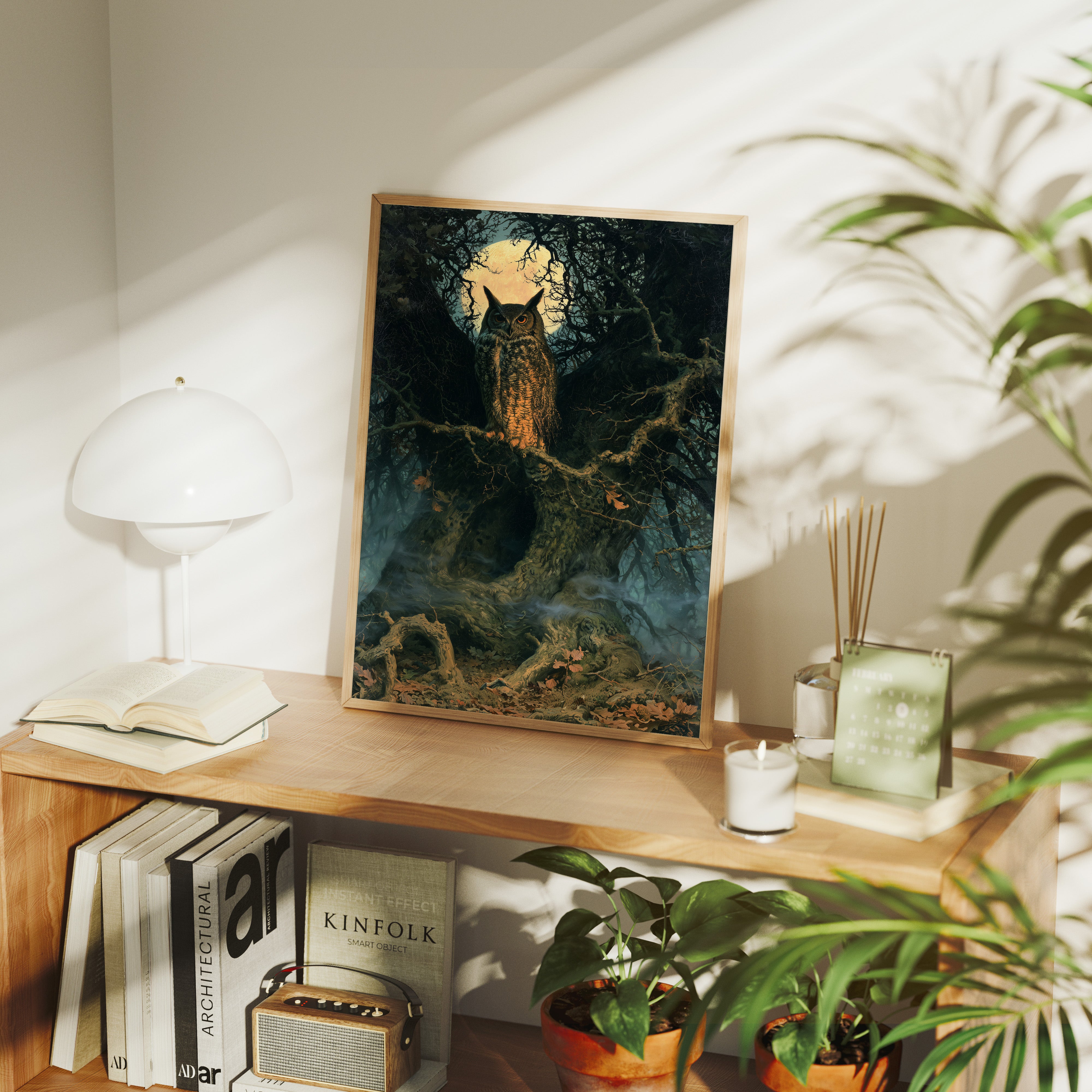 Owl's Watchful Moonlit Stare