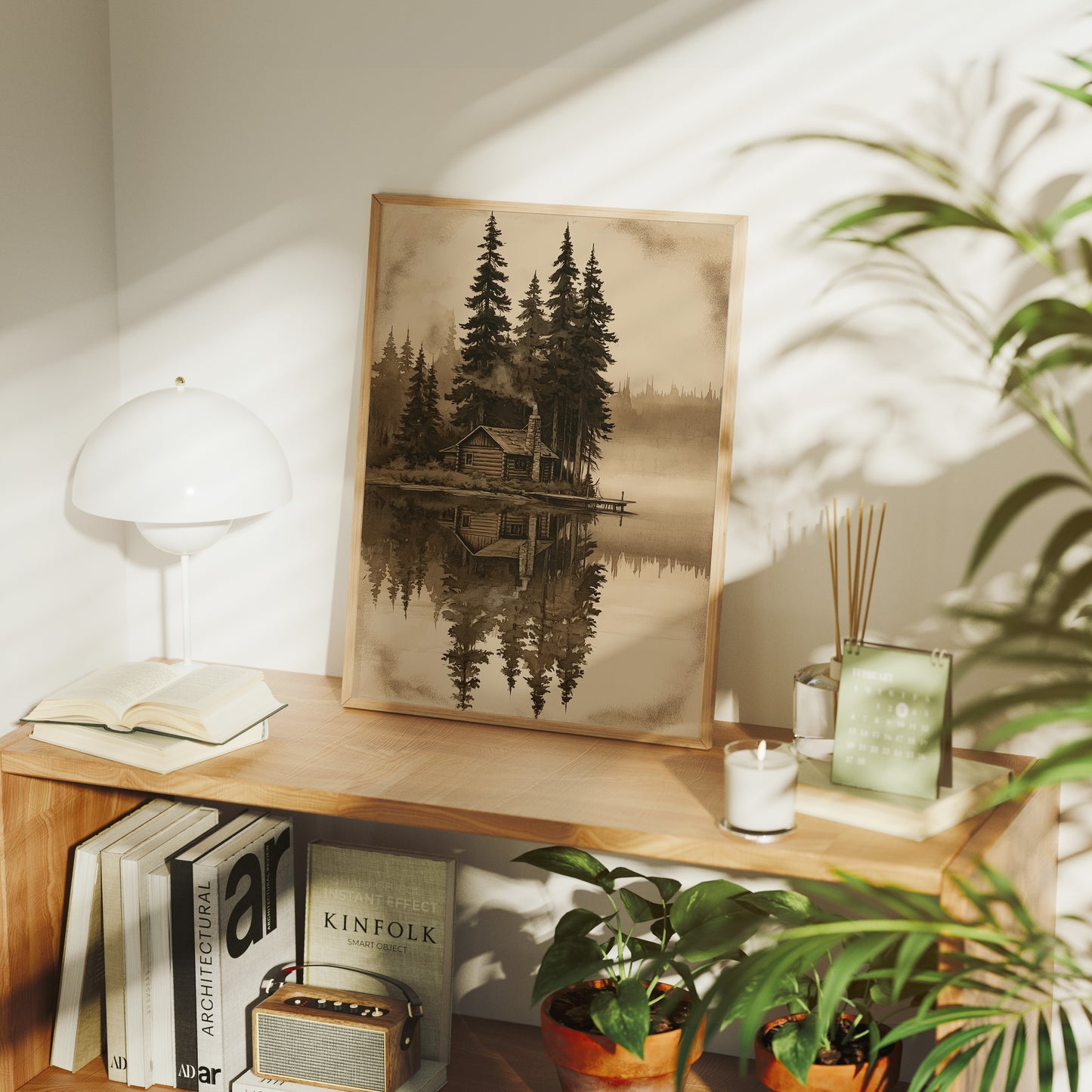 Sepia Cabin On A Still Lake
