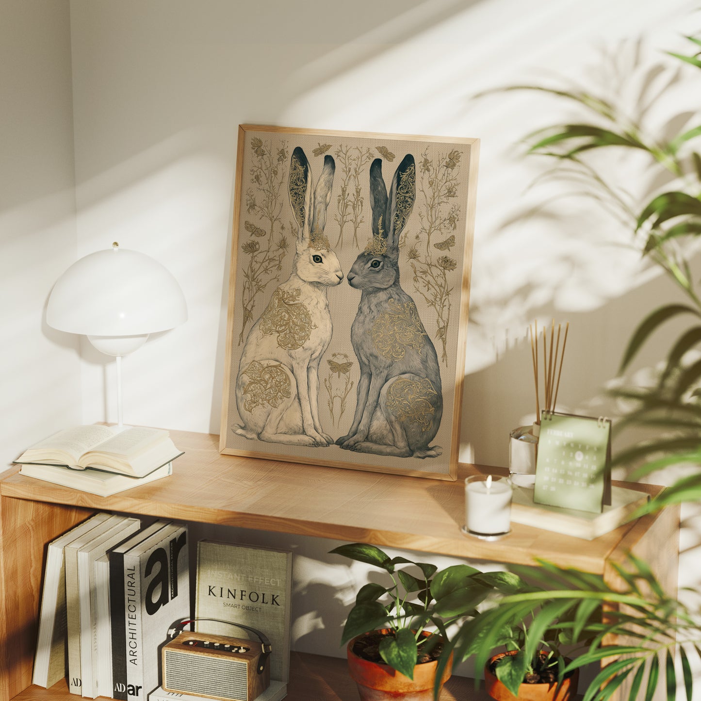 Mirrored Hares In Gold Filigree