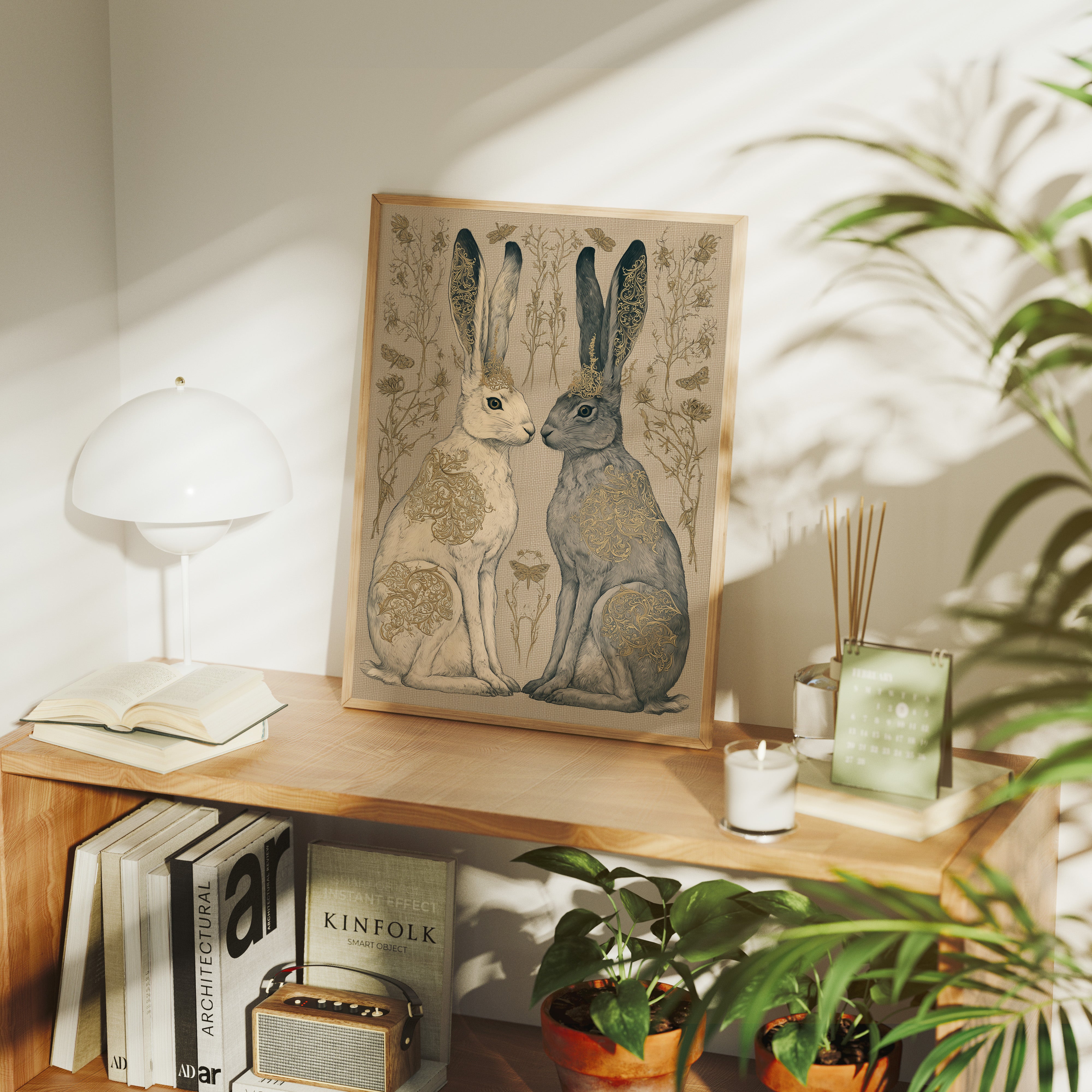 Mirrored Hares In Gold Filigree