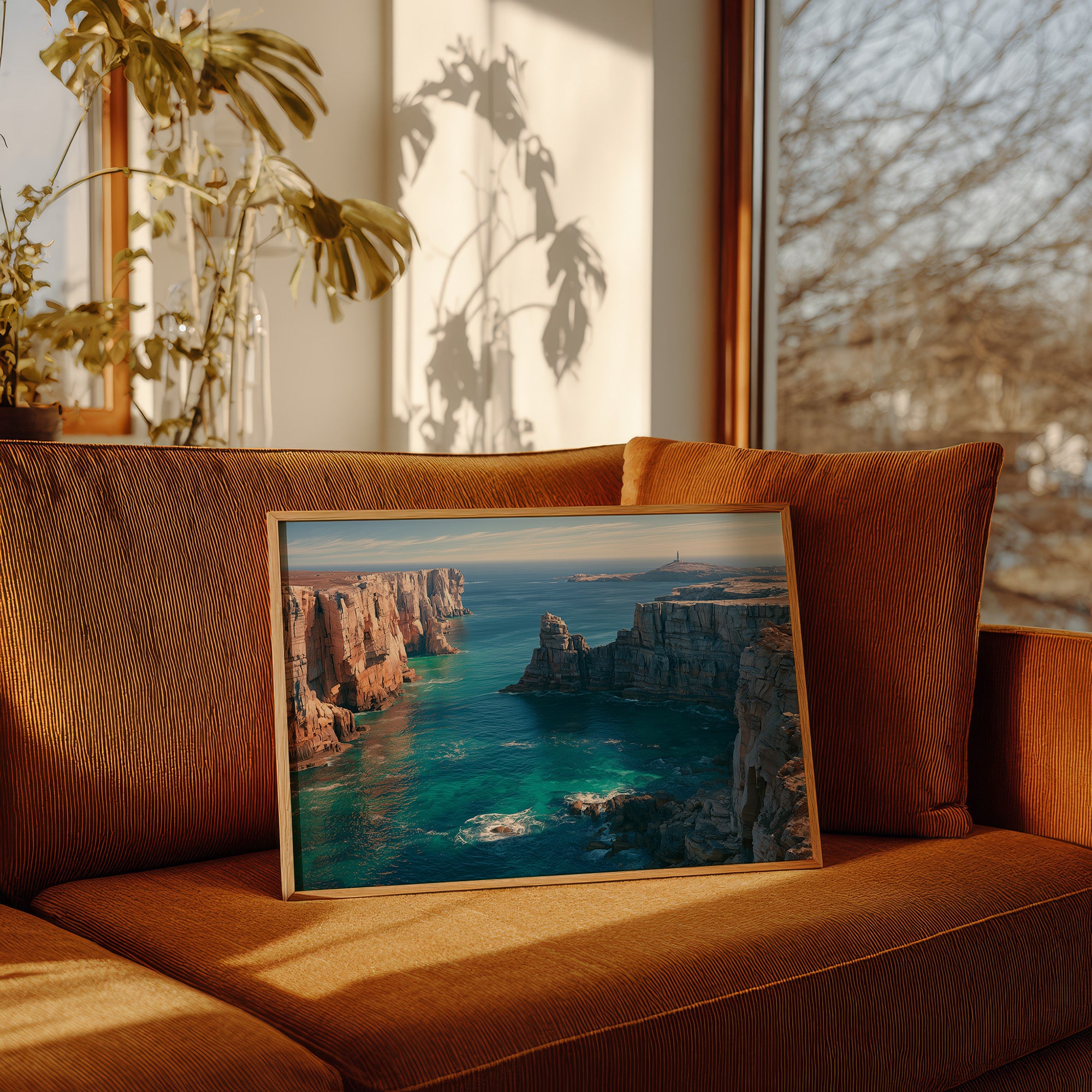 Sea Cliffs, Distant Lighthouse