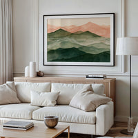 Coral Dawn Over Green Ridges