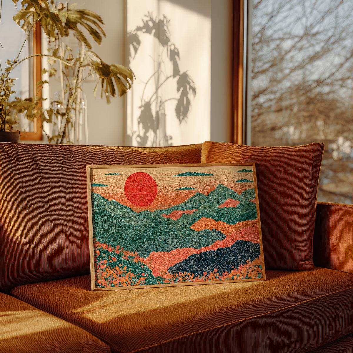 Retro Sunrise Over Ridgelines