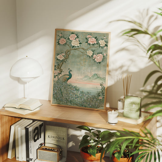 Peacock Peony Chinoiserie Mural