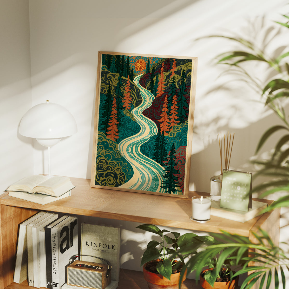 Winding River Retro Forest Print