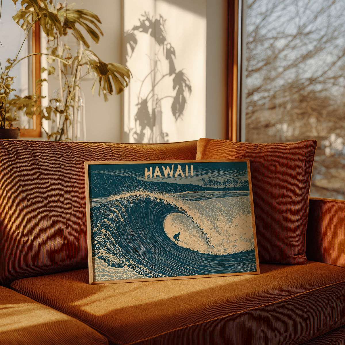 Hawaii Barrel Wave Woodcut
