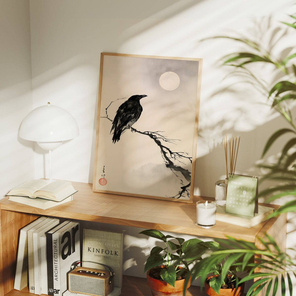 Raven Moonlit Branch Sumi-e