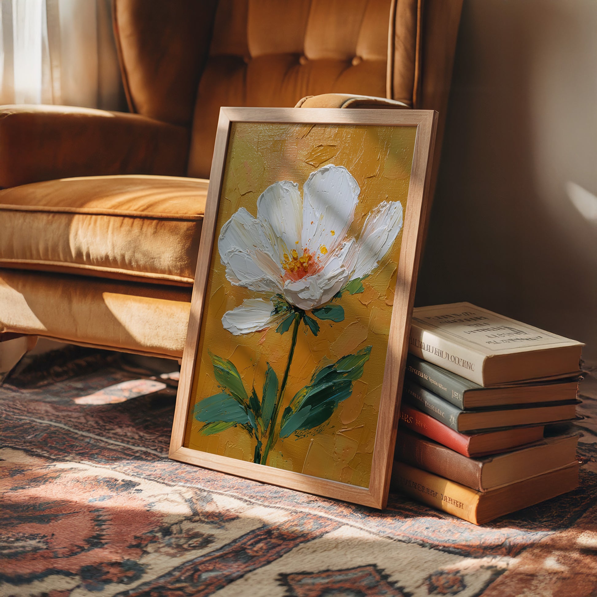 One White Bloom on Gold